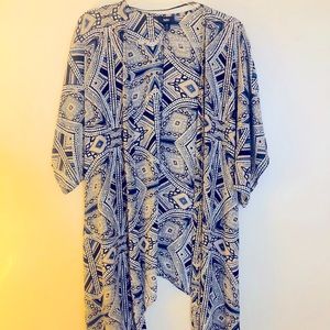 Blue/White/Cream Geometric Print Kimono